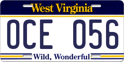 WV license plate OCE056