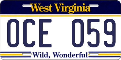 WV license plate OCE059