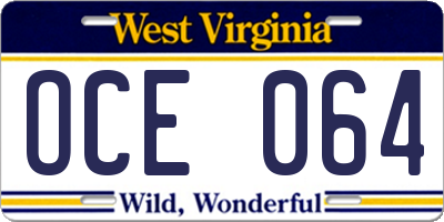 WV license plate OCE064
