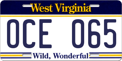 WV license plate OCE065
