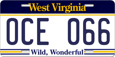 WV license plate OCE066