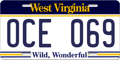 WV license plate OCE069