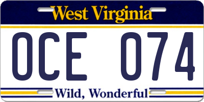 WV license plate OCE074