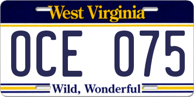 WV license plate OCE075