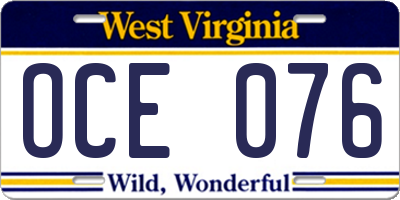 WV license plate OCE076