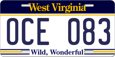 WV license plate OCE083