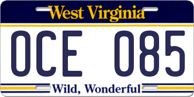 WV license plate OCE085