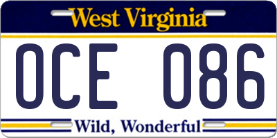 WV license plate OCE086