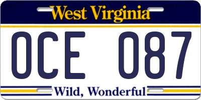WV license plate OCE087