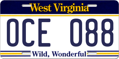 WV license plate OCE088