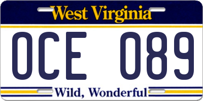 WV license plate OCE089