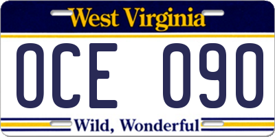WV license plate OCE090