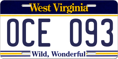 WV license plate OCE093