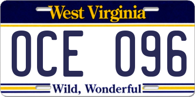 WV license plate OCE096