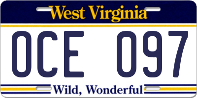 WV license plate OCE097