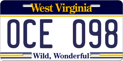 WV license plate OCE098