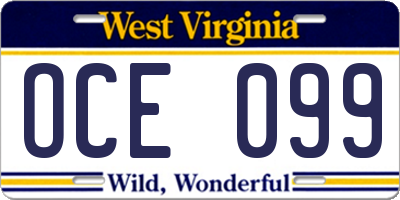 WV license plate OCE099
