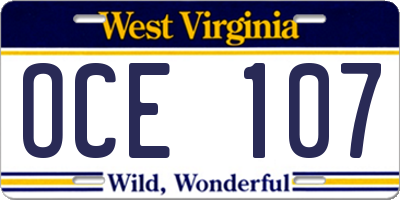 WV license plate OCE107
