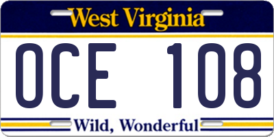 WV license plate OCE108