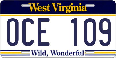 WV license plate OCE109