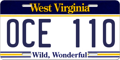 WV license plate OCE110