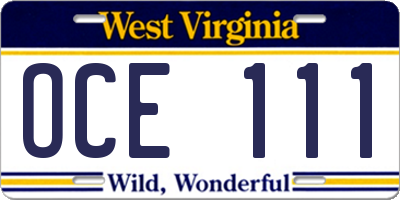 WV license plate OCE111