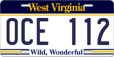 WV license plate OCE112