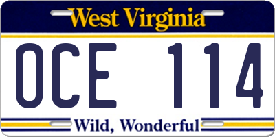 WV license plate OCE114