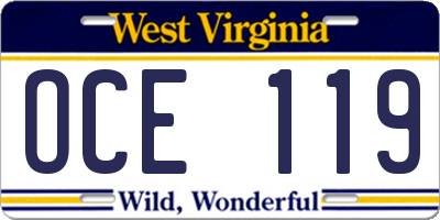 WV license plate OCE119