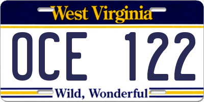 WV license plate OCE122