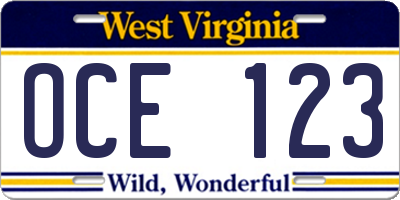 WV license plate OCE123
