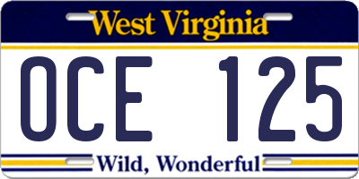 WV license plate OCE125