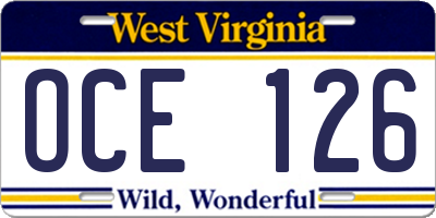 WV license plate OCE126