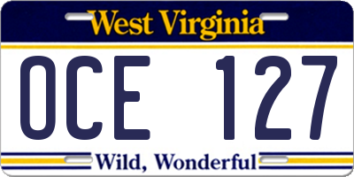 WV license plate OCE127