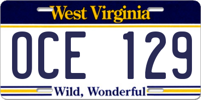 WV license plate OCE129