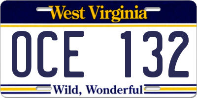 WV license plate OCE132