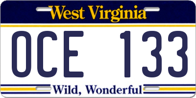 WV license plate OCE133