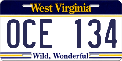 WV license plate OCE134