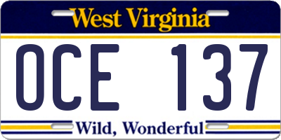 WV license plate OCE137