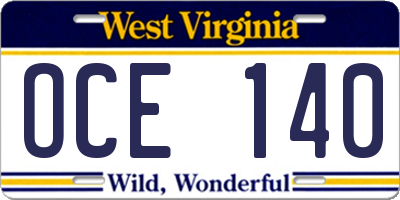 WV license plate OCE140