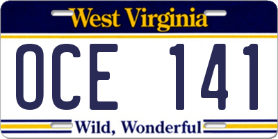WV license plate OCE141