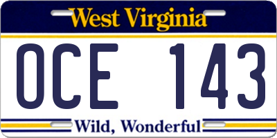 WV license plate OCE143