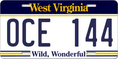 WV license plate OCE144