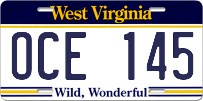 WV license plate OCE145
