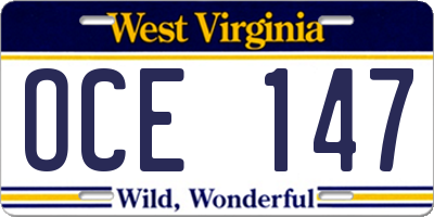 WV license plate OCE147