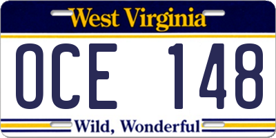 WV license plate OCE148