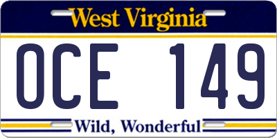 WV license plate OCE149