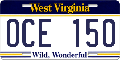 WV license plate OCE150
