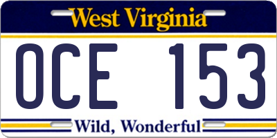 WV license plate OCE153
