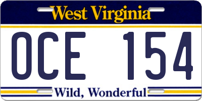 WV license plate OCE154